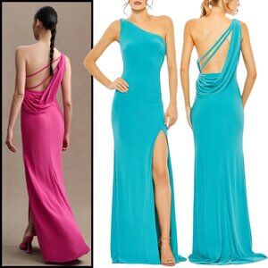 Anthropologie MAC DUGGAL Size 0 Blue Exposed Back Stretch Long Gown Maxi Dress